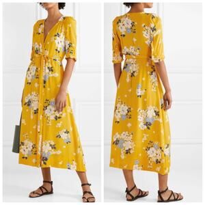 Sea New York Yellow Floral Wrap Midi Dress